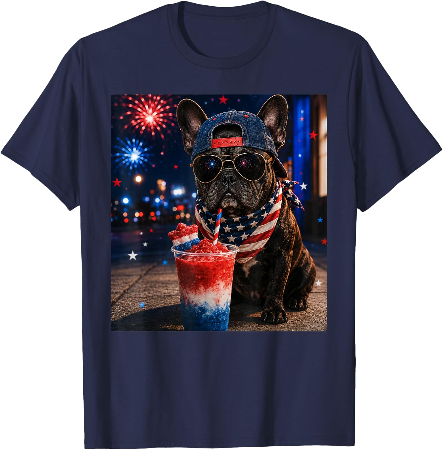 4th of July French Bulldog Red White Blue Slushie T-Shirt - T-Shirt | Navy