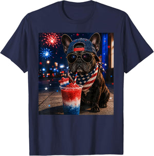 4th of July French Bulldog Red White Blue Slushie T-Shirt - T-Shirt | Navy