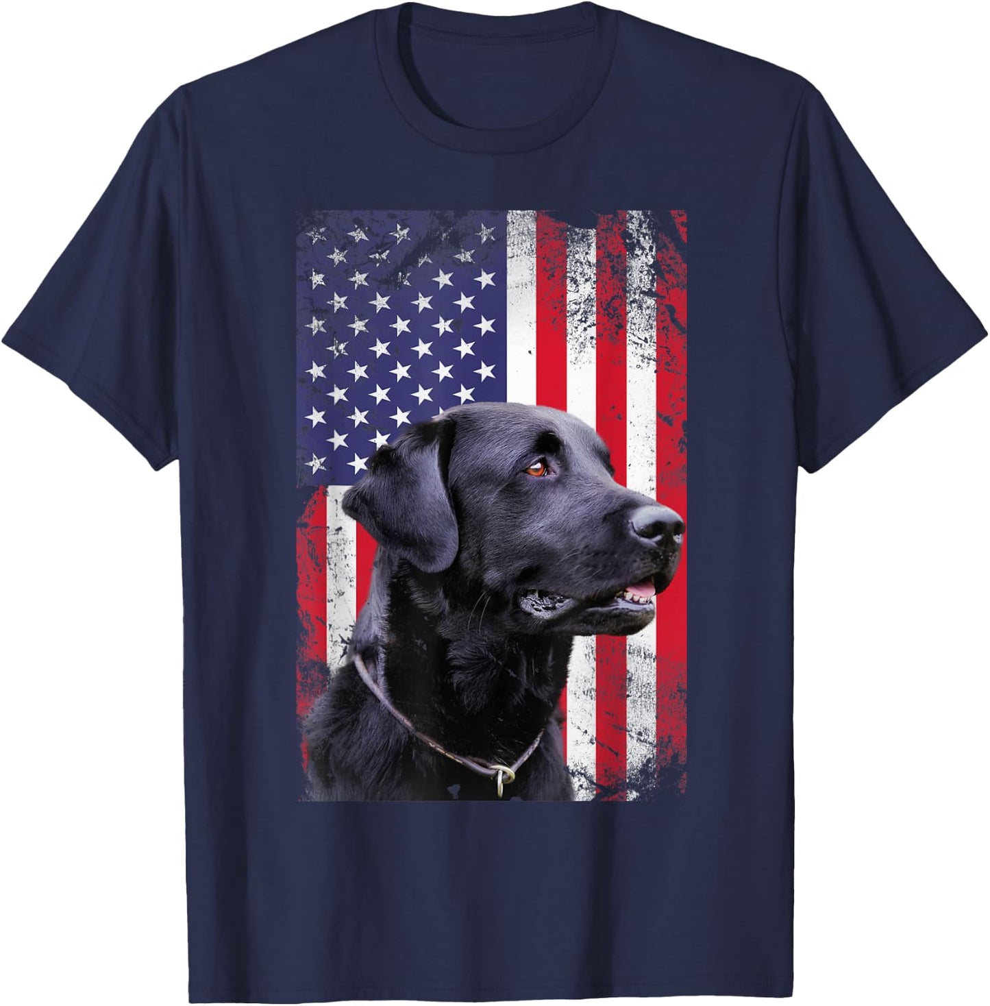 Black Labrador Dog USA Vintage American Flag T-Shirt - T-Shirt | Navy