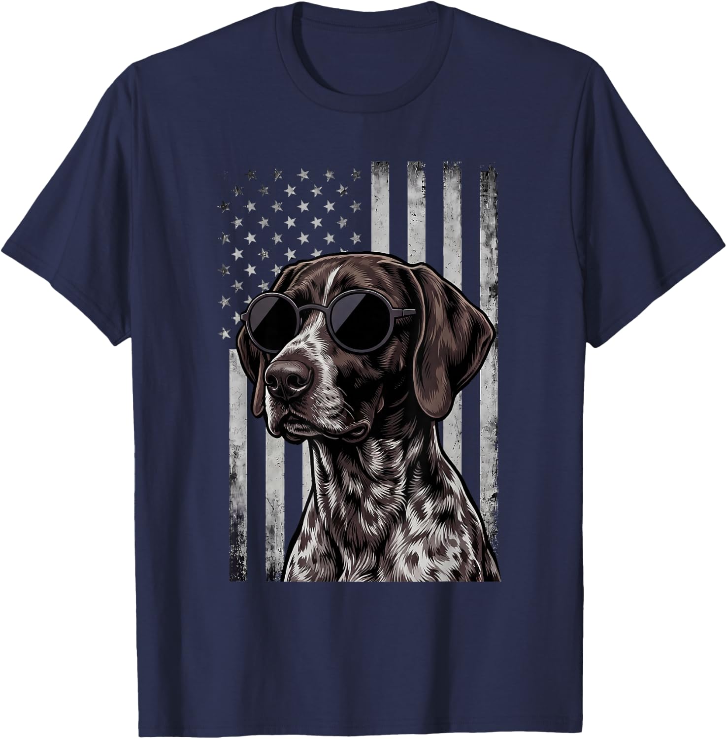 German Shorthaired Pointer American Flag GSP 4th of July T-Shirt - T-Shirt | Navy