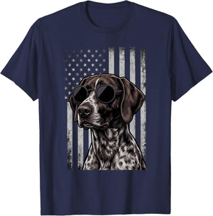 German Shorthaired Pointer American Flag GSP 4th of July T-Shirt - T-Shirt | Navy