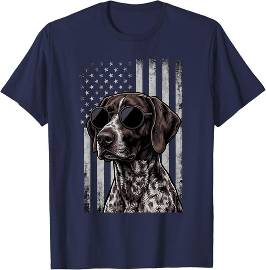 German Shorthaired Pointer American Flag GSP 4th of July T-Shirt - T-Shirt | Navy