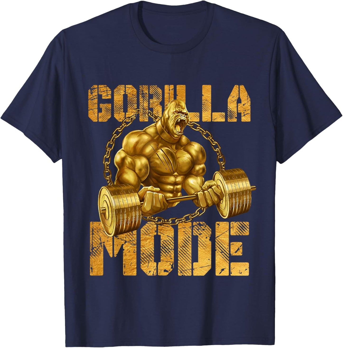 Gorilla Mode Weight Lifting Power Beast Workout Gold Fitness T-Shirt - T-Shirt | Navy