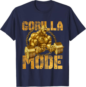 Gorilla Mode Weight Lifting Power Beast Workout Gold Fitness T-Shirt - T-Shirt | Navy