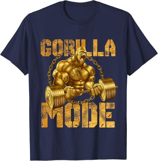 Gorilla Mode Weight Lifting Power Beast Workout Gold Fitness T-Shirt - T-Shirt | Navy