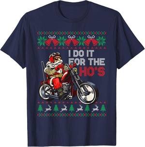 Motorcycle Santa I Do It For The Hos Ugly Christmas Sweater T-Shirt - T-Shirt | Navy