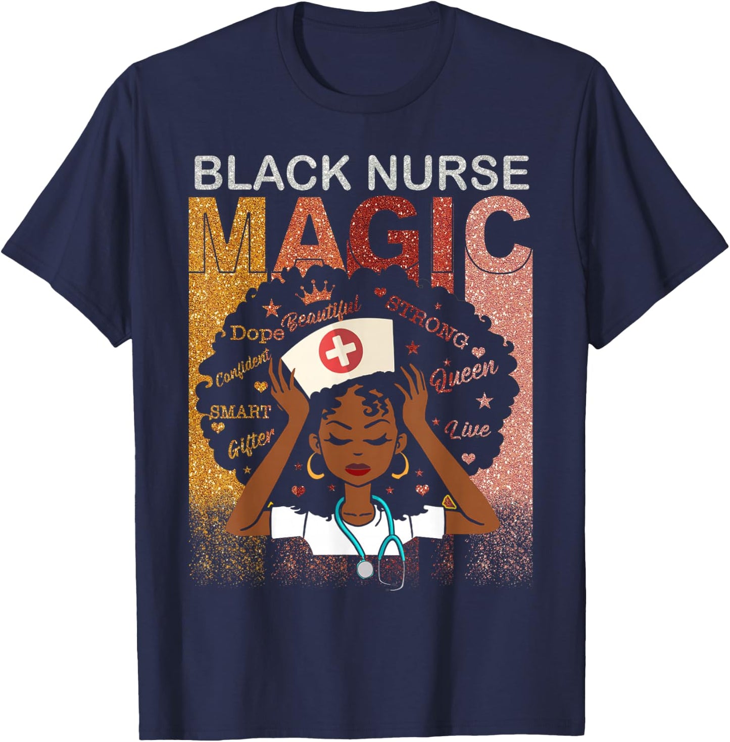 Nurse Black Woman Magic Afro Melanin Queen Black History T-Shirt - T-Shirt | Navy