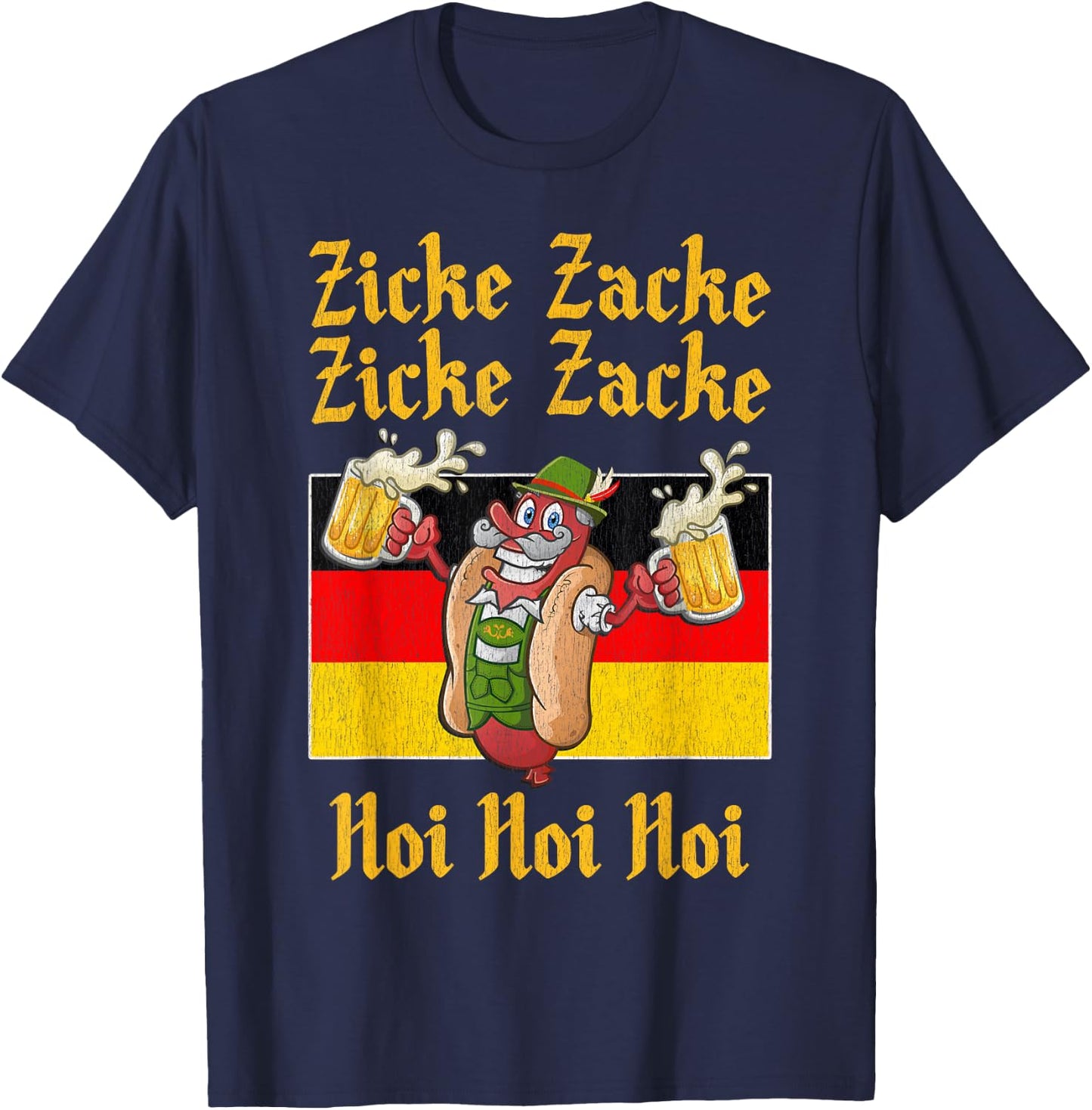 Zicke Zacke Hoi Hoi Hoi Funny Oktoberfest Sausage T-Shirt - T-Shirt | Navy
