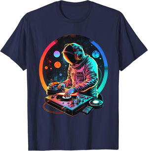 Retro Astronaut DJ, DJing in Space, EDM cool Graphic T-Shirt - T-Shirt | Navy