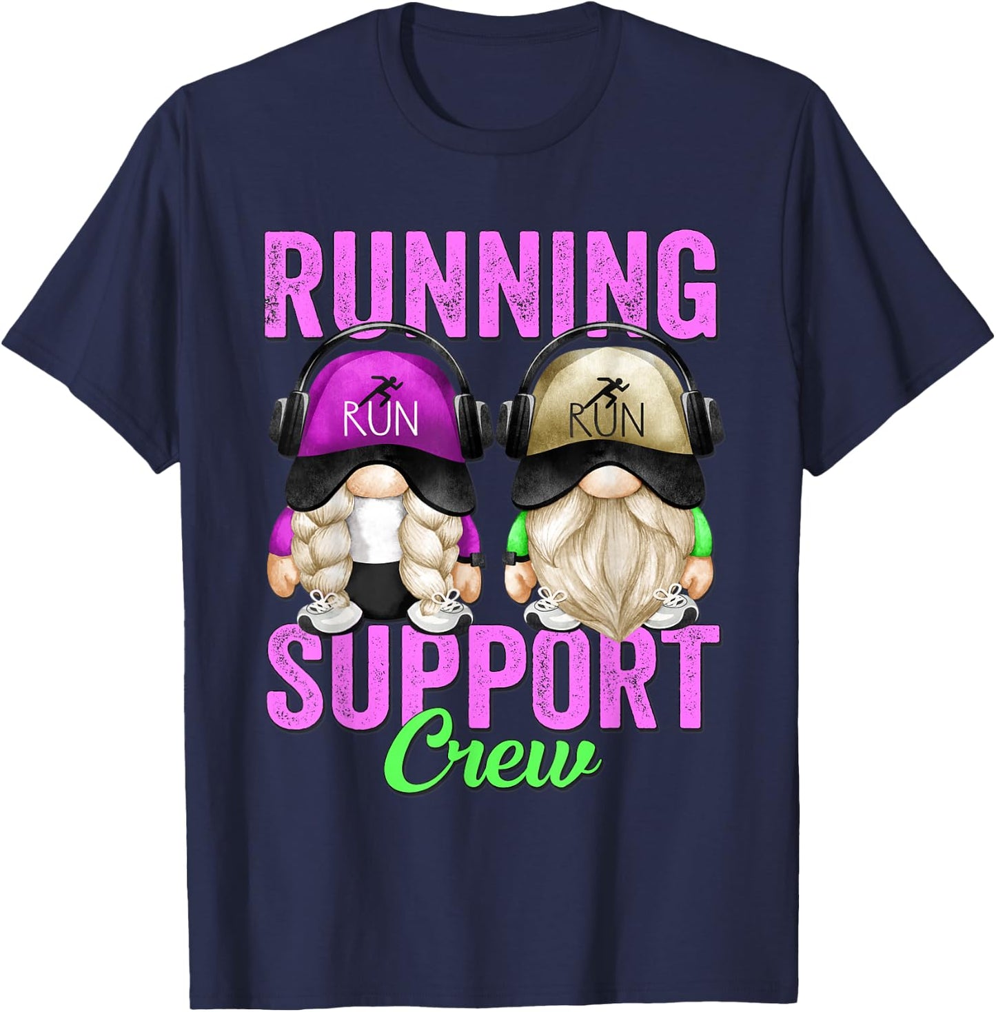 Funny Marathon Runner Gnome For Teacher Running Support Crew T-Shirt - T-Shirt | Navy