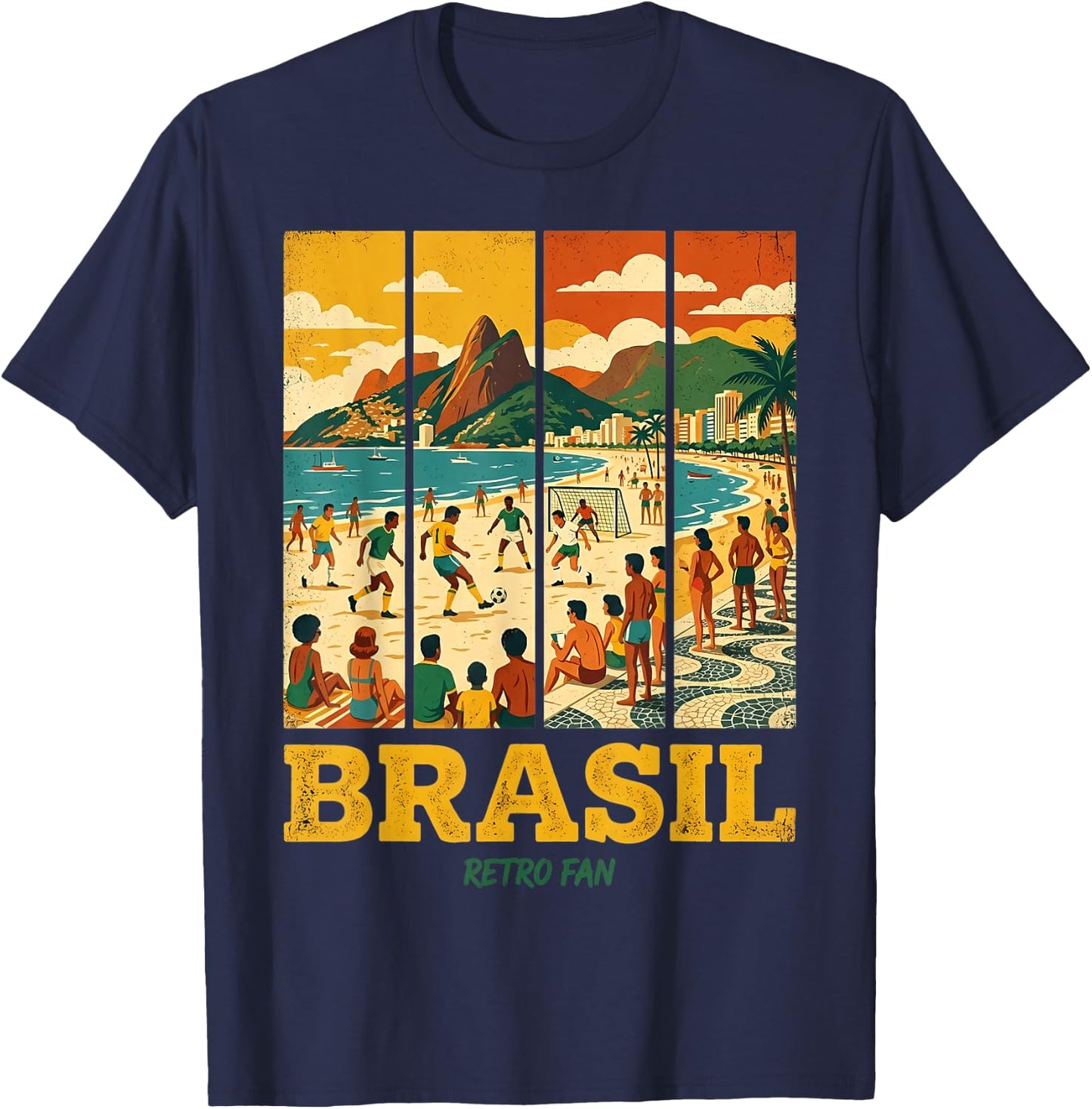 Vintage Brasil Beach Futebol Retro Fan Rio Graphic T-Shirt - T-Shirt | Navy