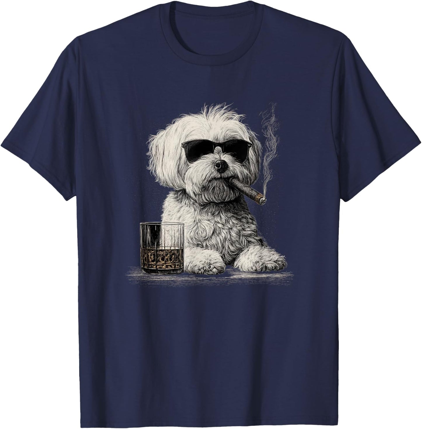 Vintage Smoking Maltese Funny Dog Father's Day T-Shirt - T-Shirt | Navy