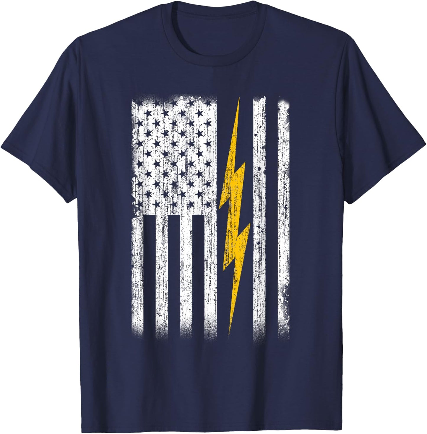 Electrician Flag Us Shirt Gift T-Shirt - T-Shirt | Navy