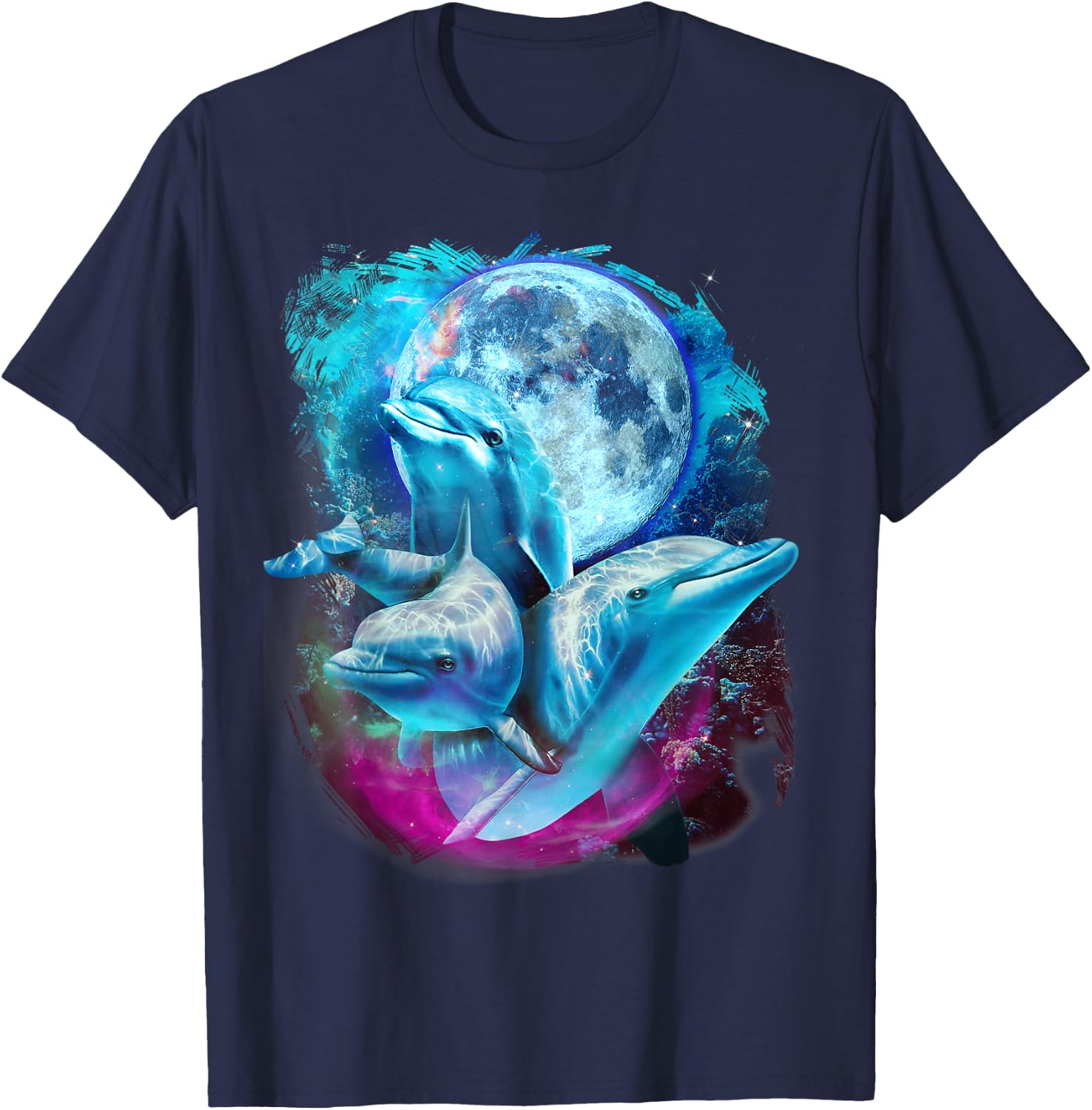 3 Moon Dolphin Funny Sea Creature Bottlenose Fish Art Humor T-Shirt - T-Shirt | Navy