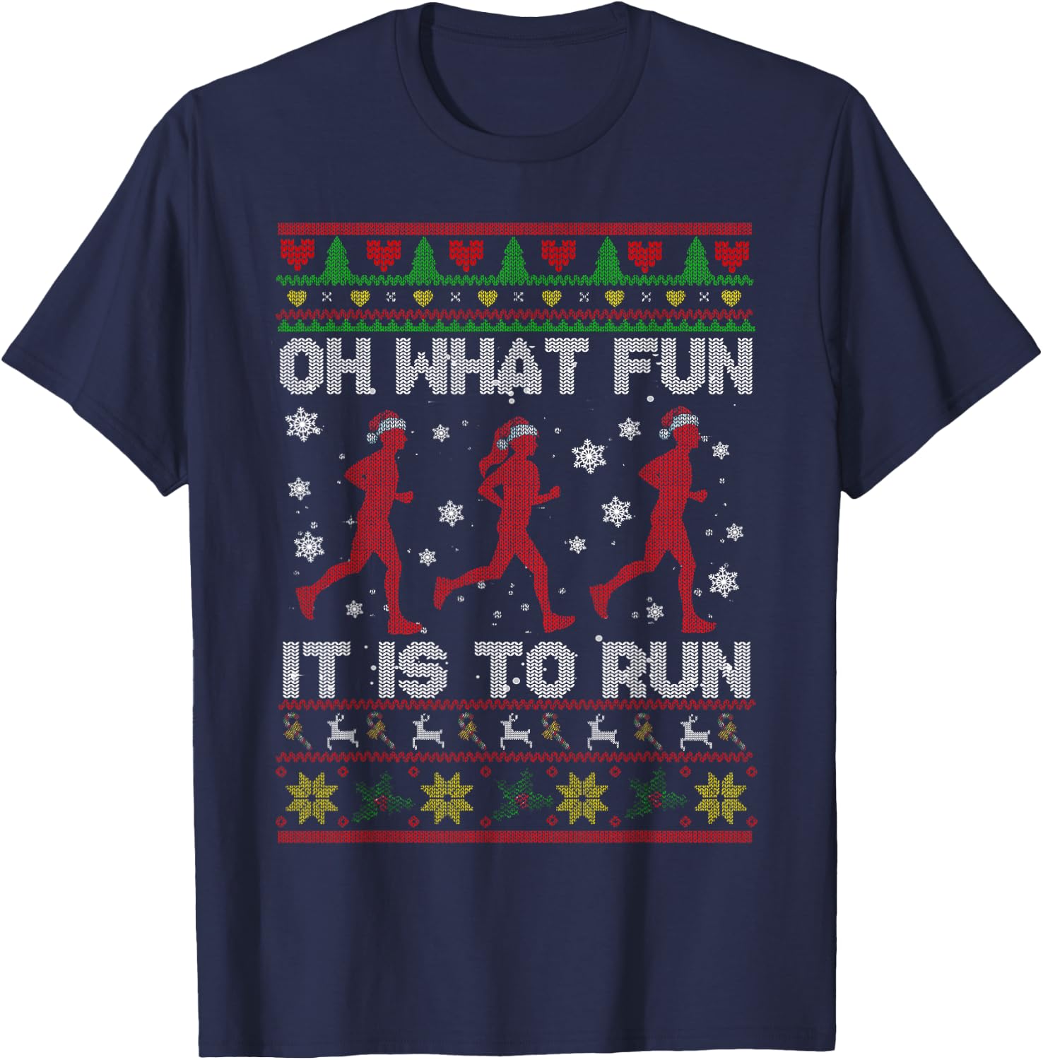 Oh What Fun It is to Run Xmas Santa Runner Running Sweater T-Shirt - T-Shirt | Navy