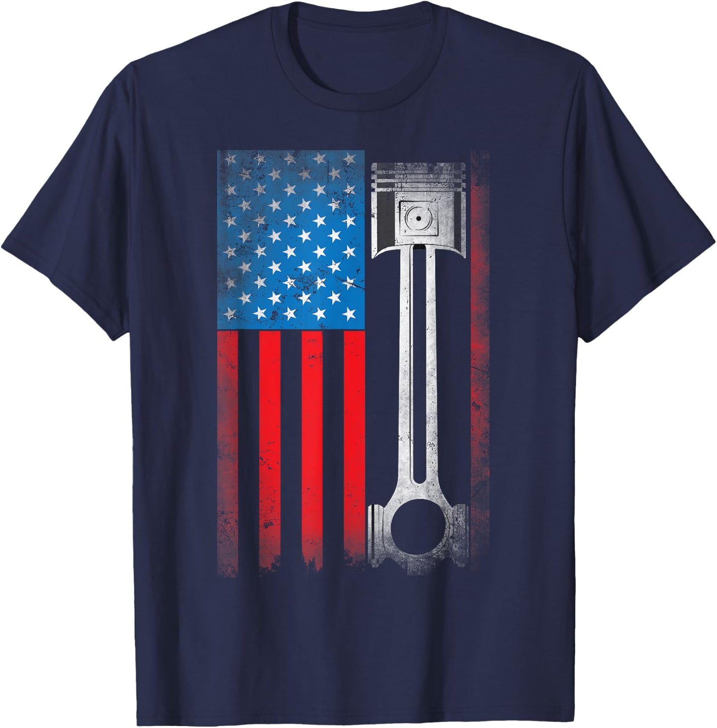 Horsepower Vintage Auto USA US American Flag Piston Racing T-Shirt - T-Shirt | Navy