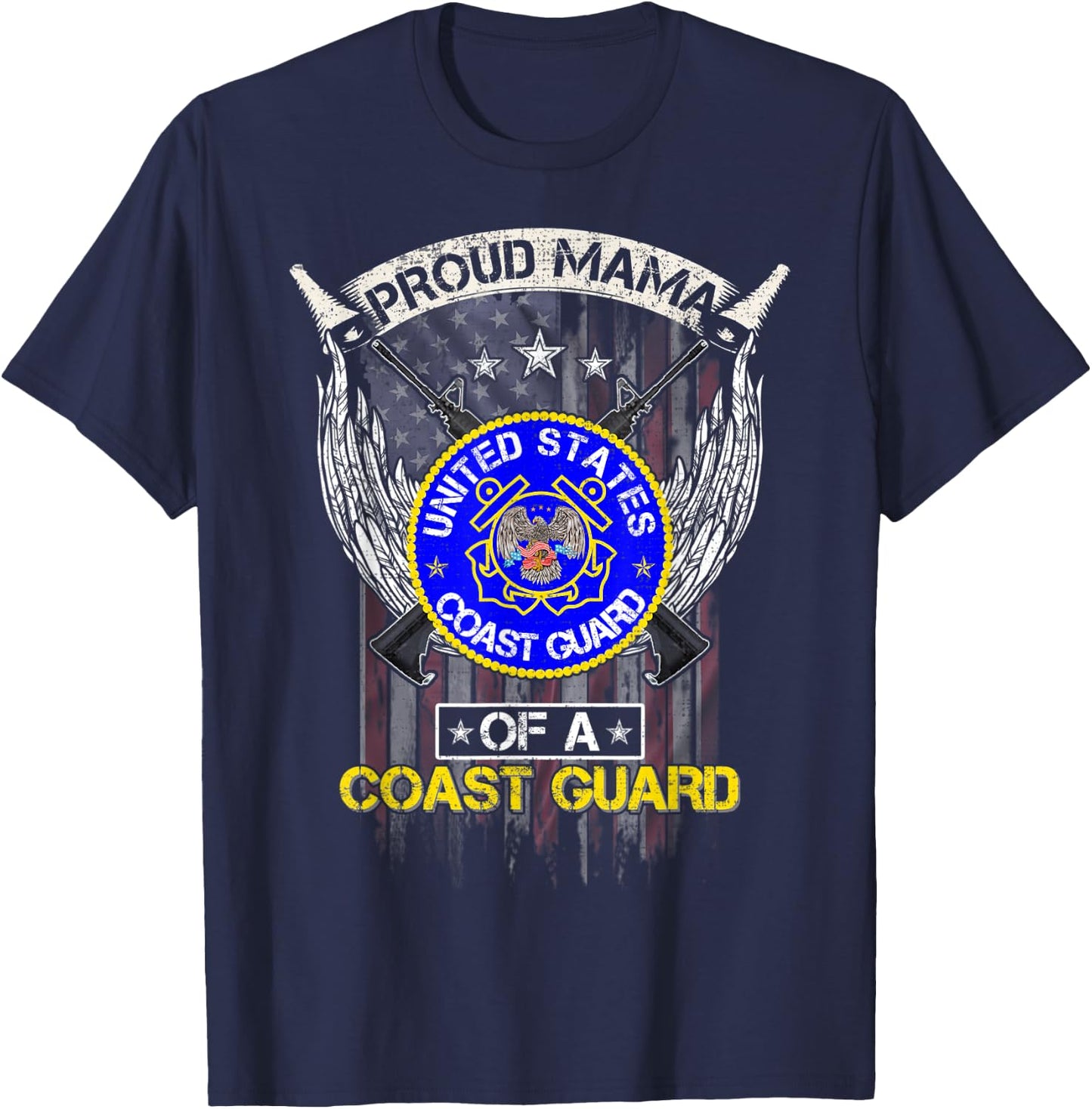 Vintage USA American Flag Proud Mama Of A US Coast Guard Men T-Shirt - T-Shirt | Navy