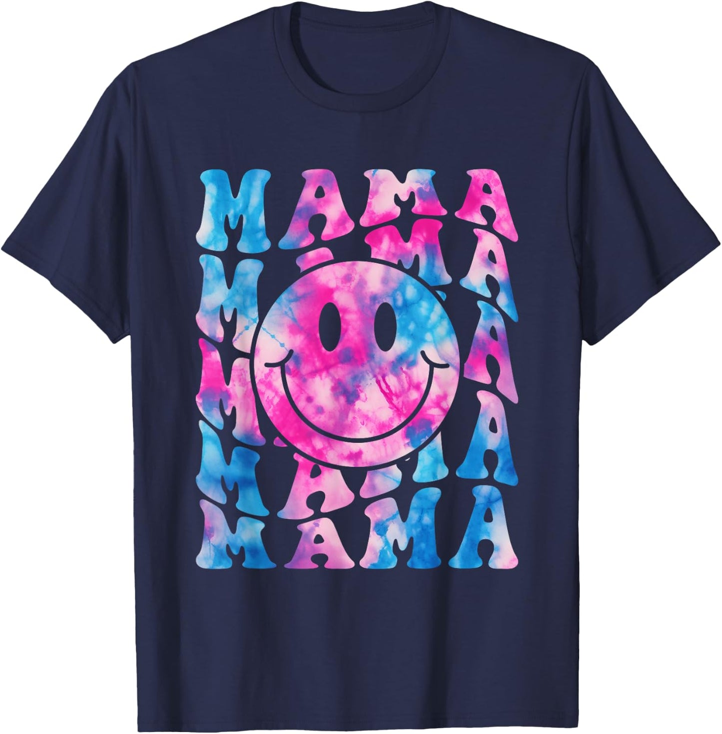 MAMA Tie Dye Retro Happy Face Family Matching Mother's Day T-Shirt - T-Shirt | Navy