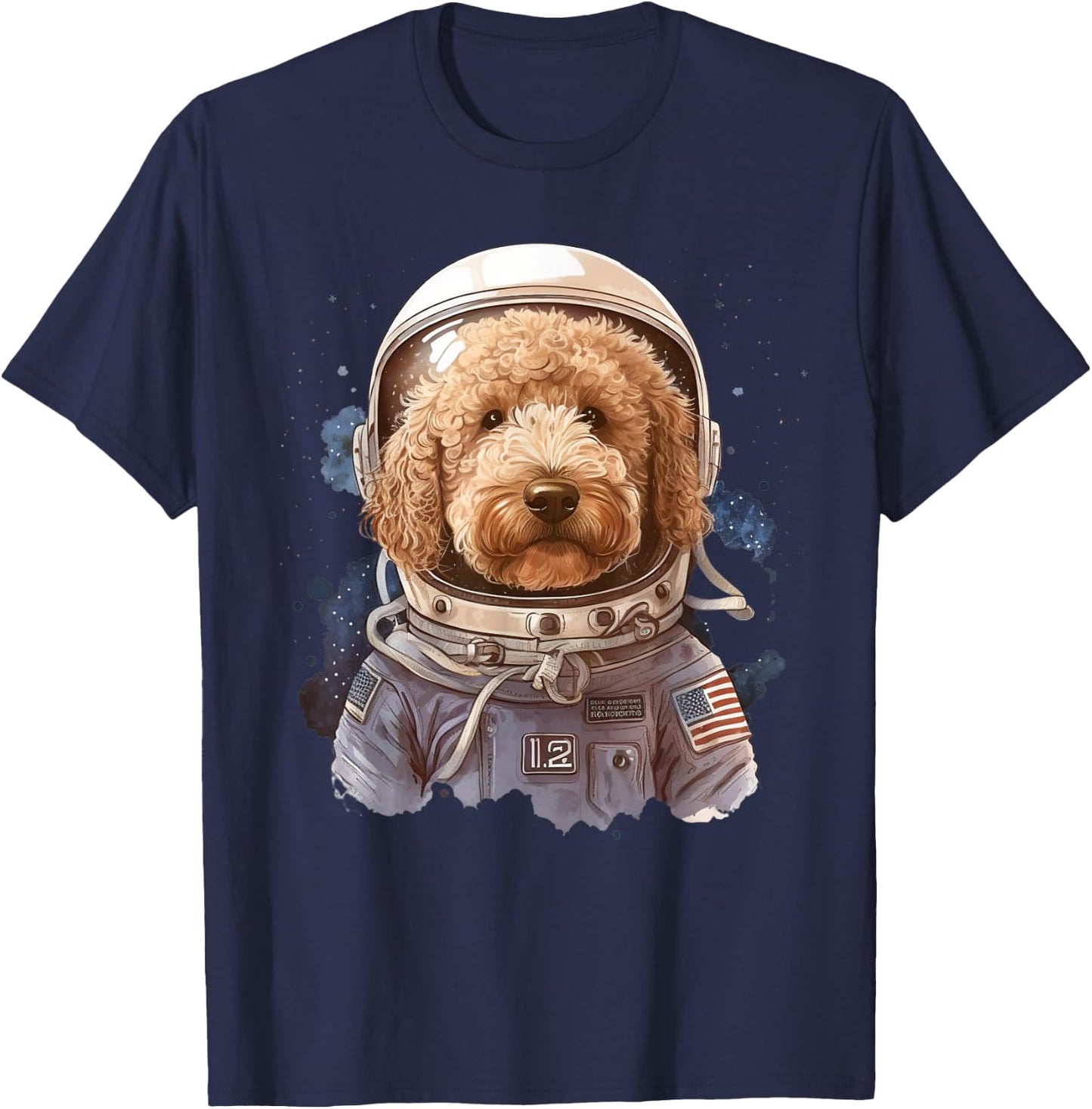 Goldendoodle Astronaut In The Space Cool Graphic Doodle Dog T-Shirt - T-Shirt | Navy