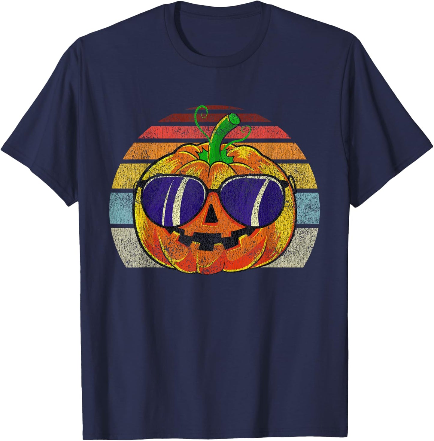 Cool Pumpkin Retro Style Halloween Vintage Women Men Kids T-Shirt - T-Shirt | Navy