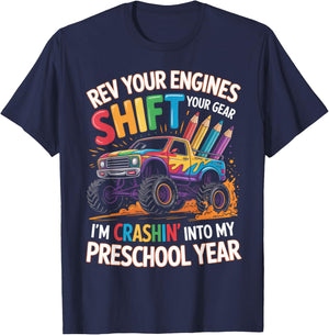 Back to School Pre-K Preschool Monster Truck First Day Boys T-Shirt - T-Shirt | Navy