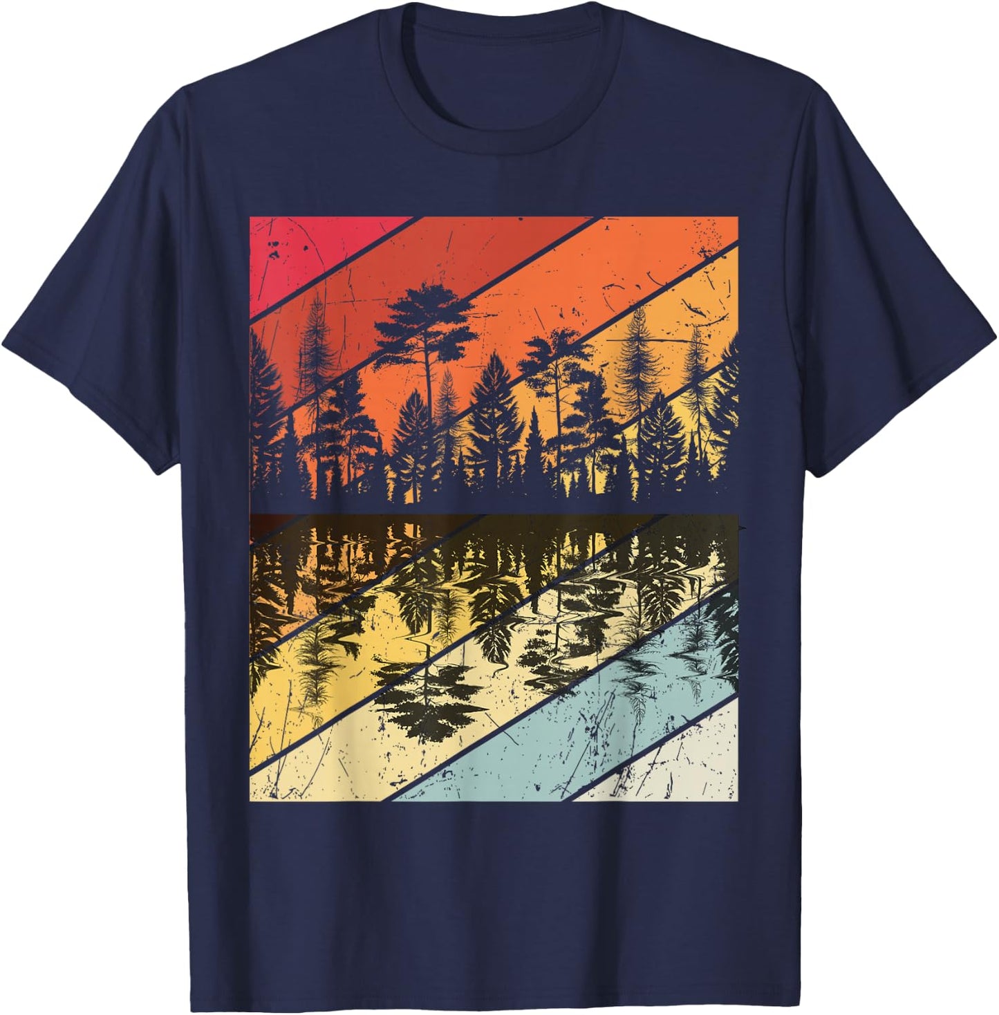 Forest Forrest Camping Vintage Tree Design Retro Lover T-Shirt - T-Shirt | Navy