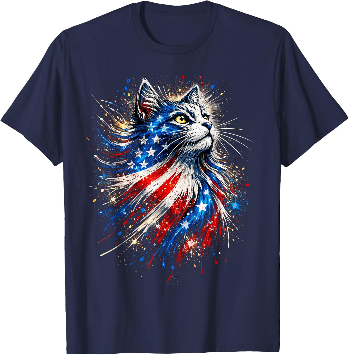 Patriotic Cat USA American Flag Kitty T-Shirt - T-Shirt | Navy