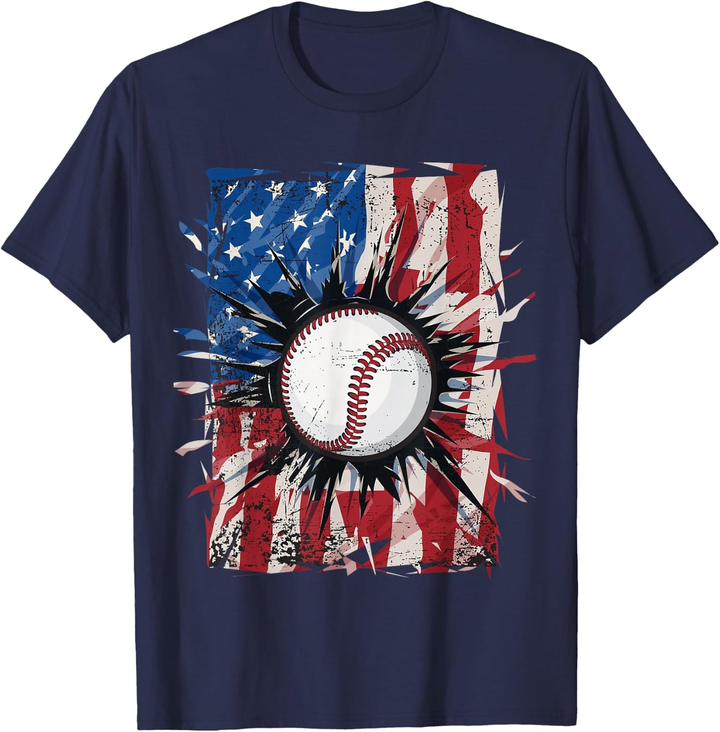 Patriotic Baseball 4th of July Men USA American Flag Boys T-Shirt - T-Shirt | Navy