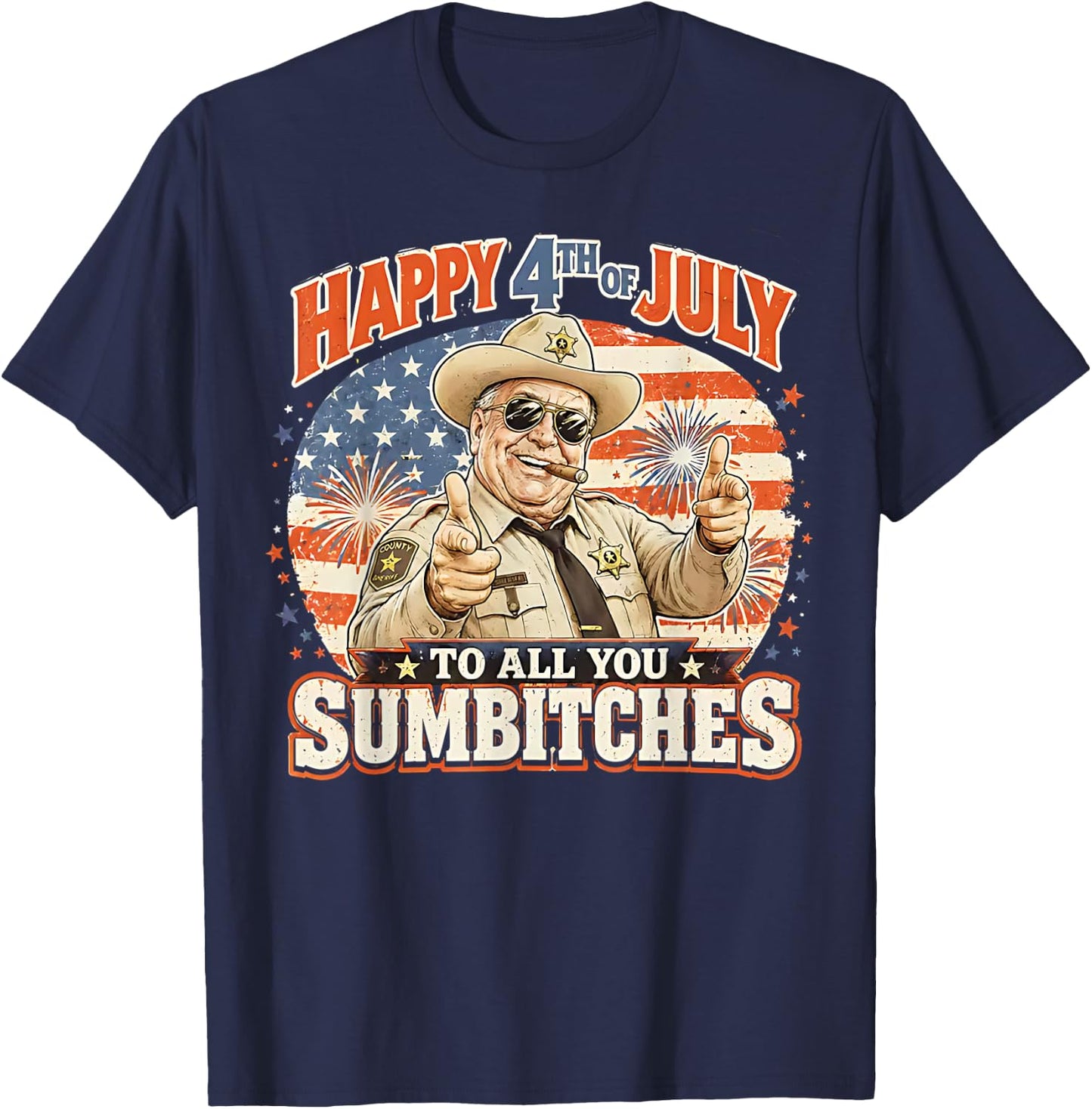 USA Flag Fireworks T-Shirt - T-Shirt | Navy