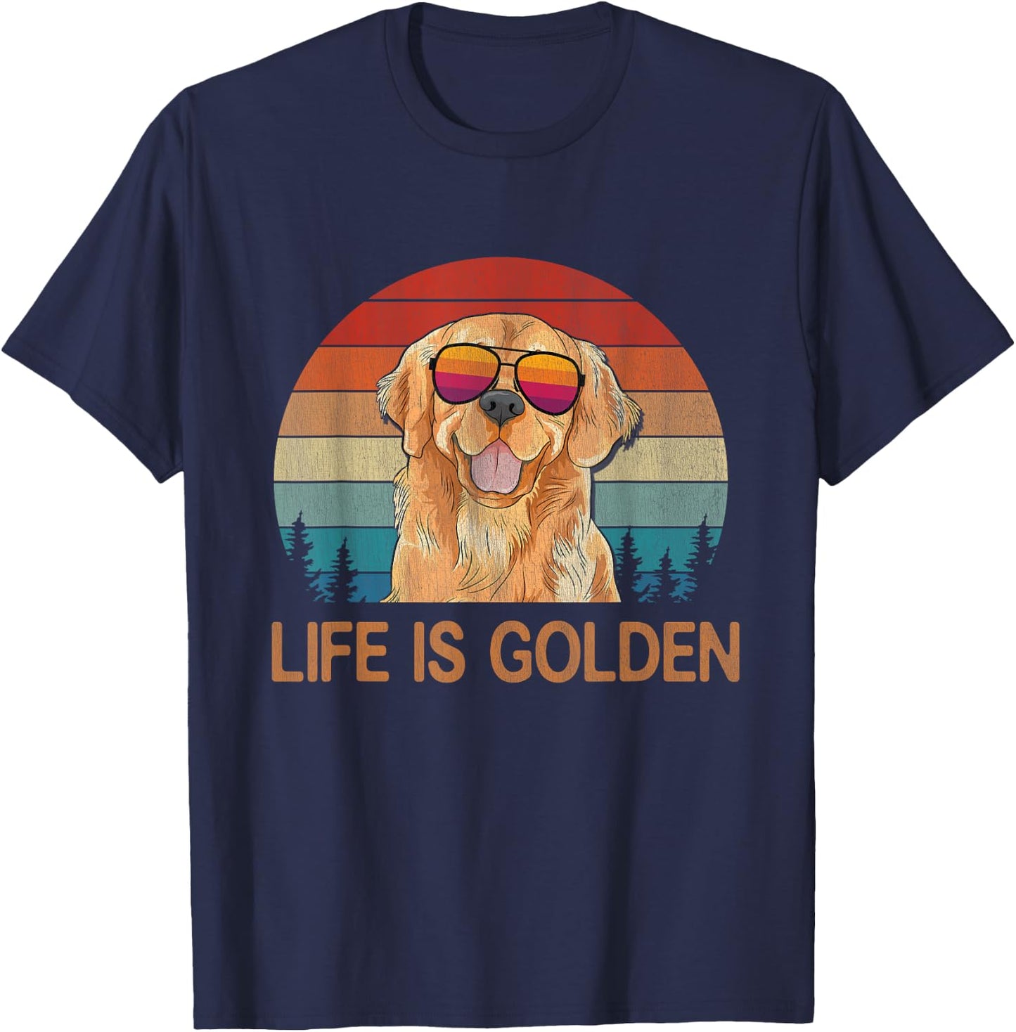 Life Is Golden Vintage Golden Retriever Dog Lover Dad Mom T-Shirt - T-Shirt | Navy
