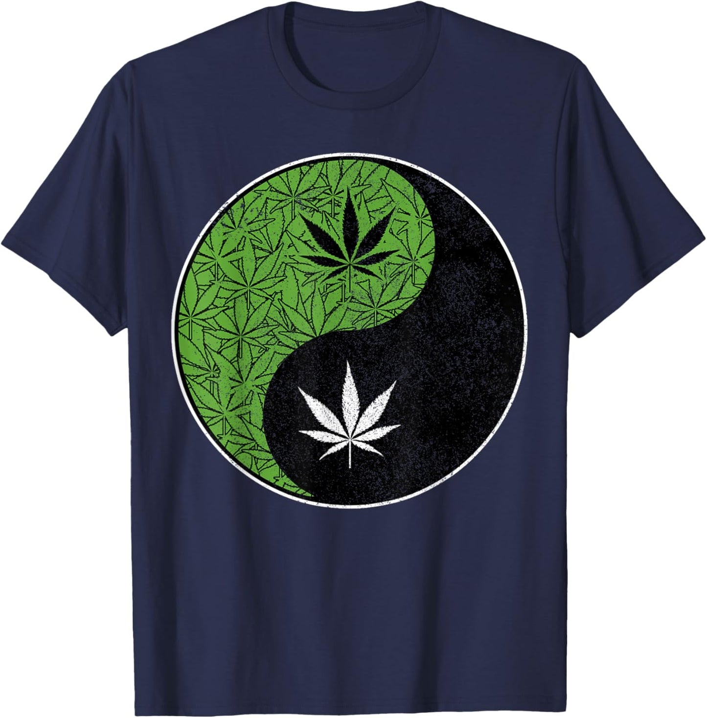 Weed Yin Yang Cannabis Leaf Pot Spiritual Stoner 420 Gift T-Shirt - T-Shirt | Navy