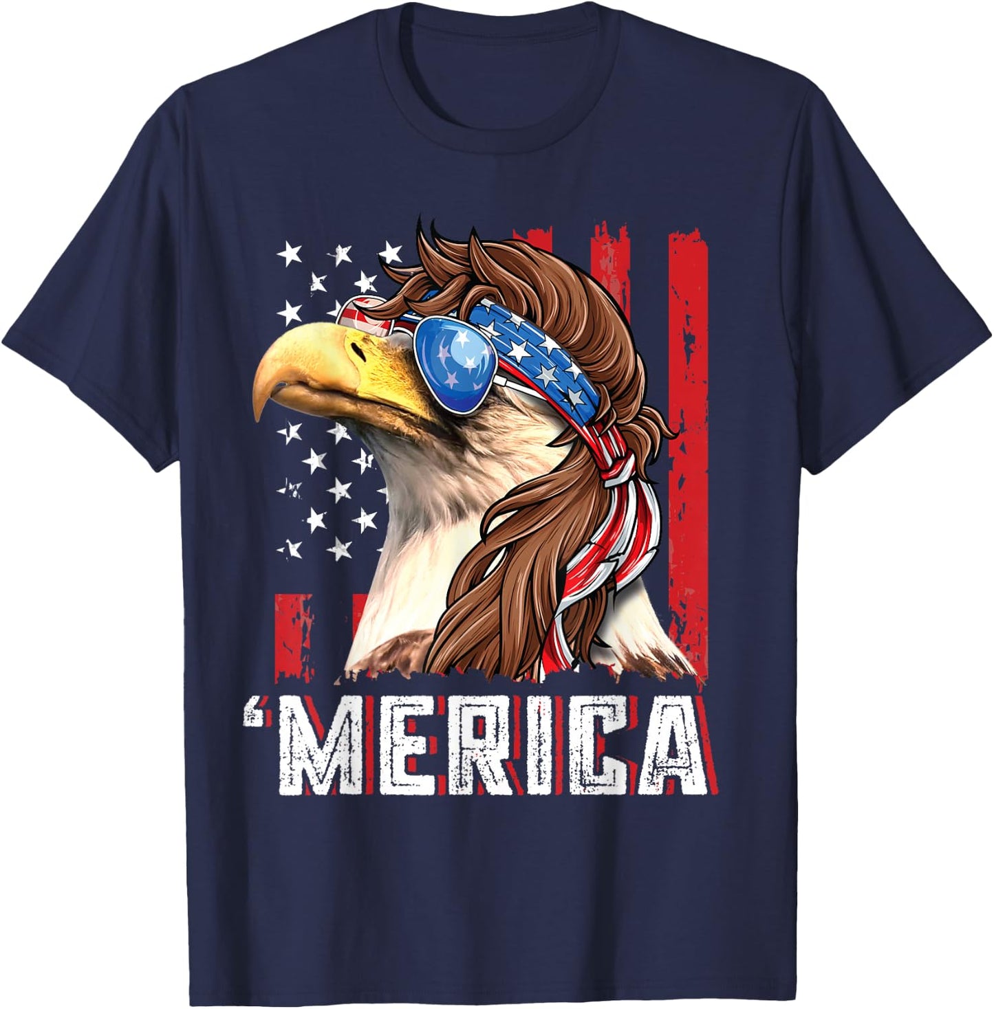 Patriotic Bald Eagle Mullet Merica USA Flag 4th of July T-Shirt - T-Shirt | Navy