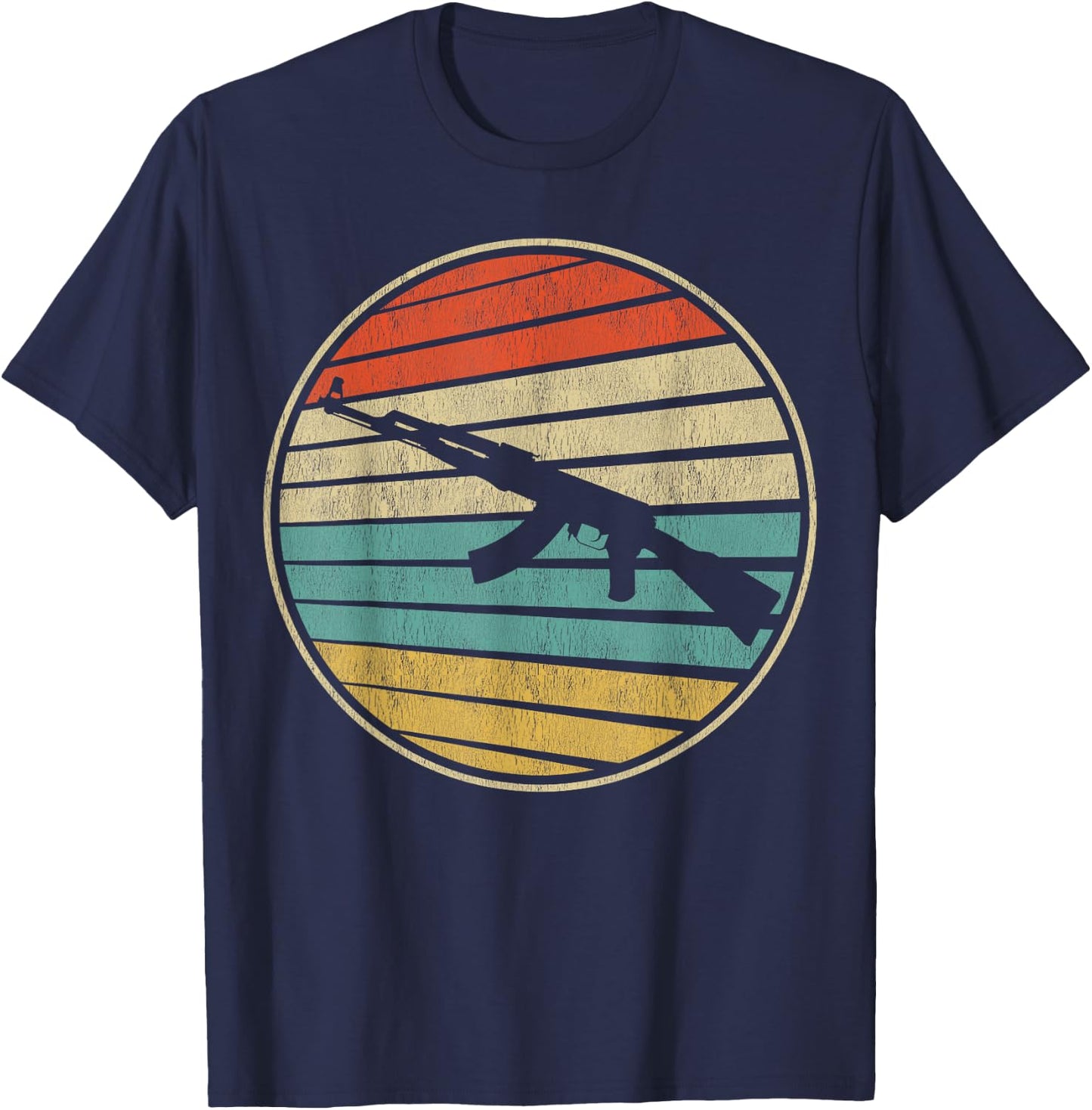Gun Lover Retro Vintage 70s 80s AK-47 Assault Rifle Art Fun T-Shirt - T-Shirt | Navy
