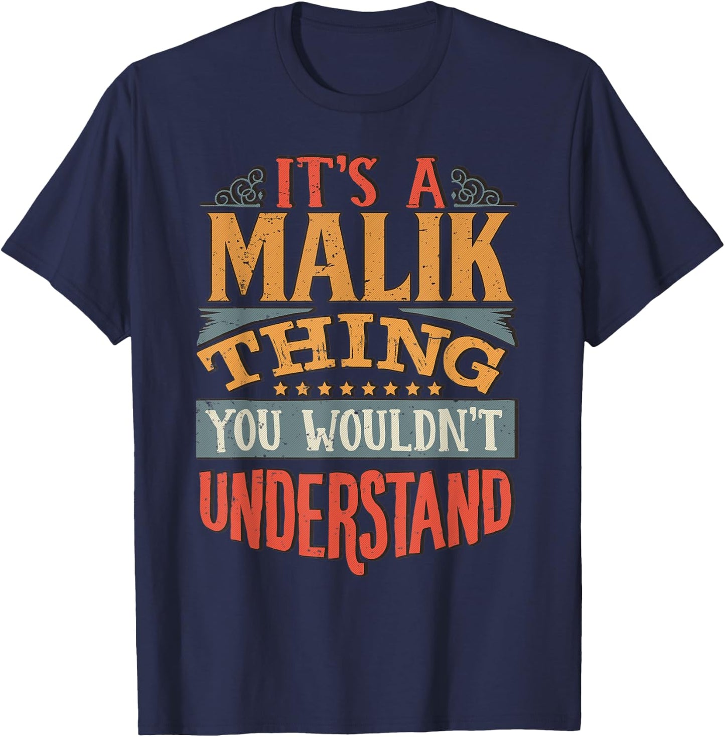 Malik Name T-Shirt - T-Shirt | Navy
