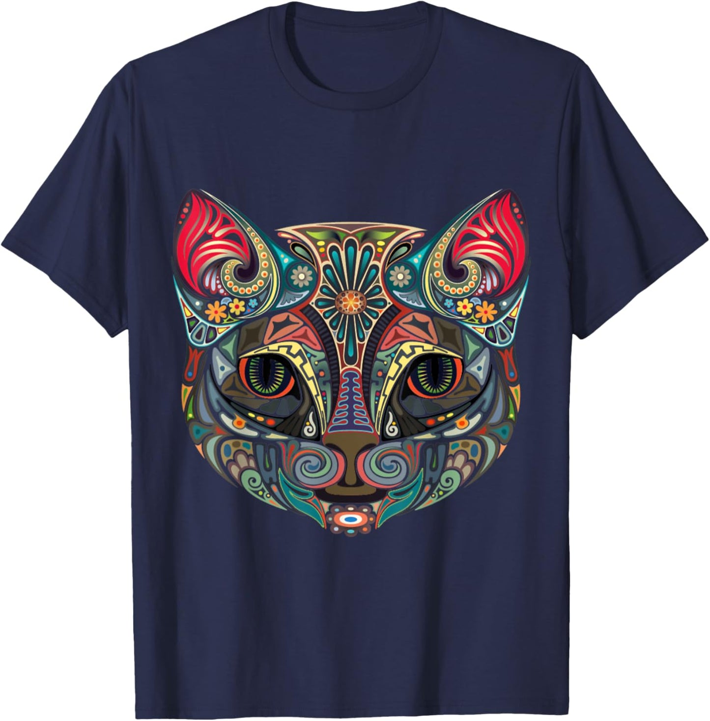 Sugar Skull Cat Day Of The Dead Cat Halloween Cinco De Mayo Men Women Kids T-Shirt - T-Shirt | Navy