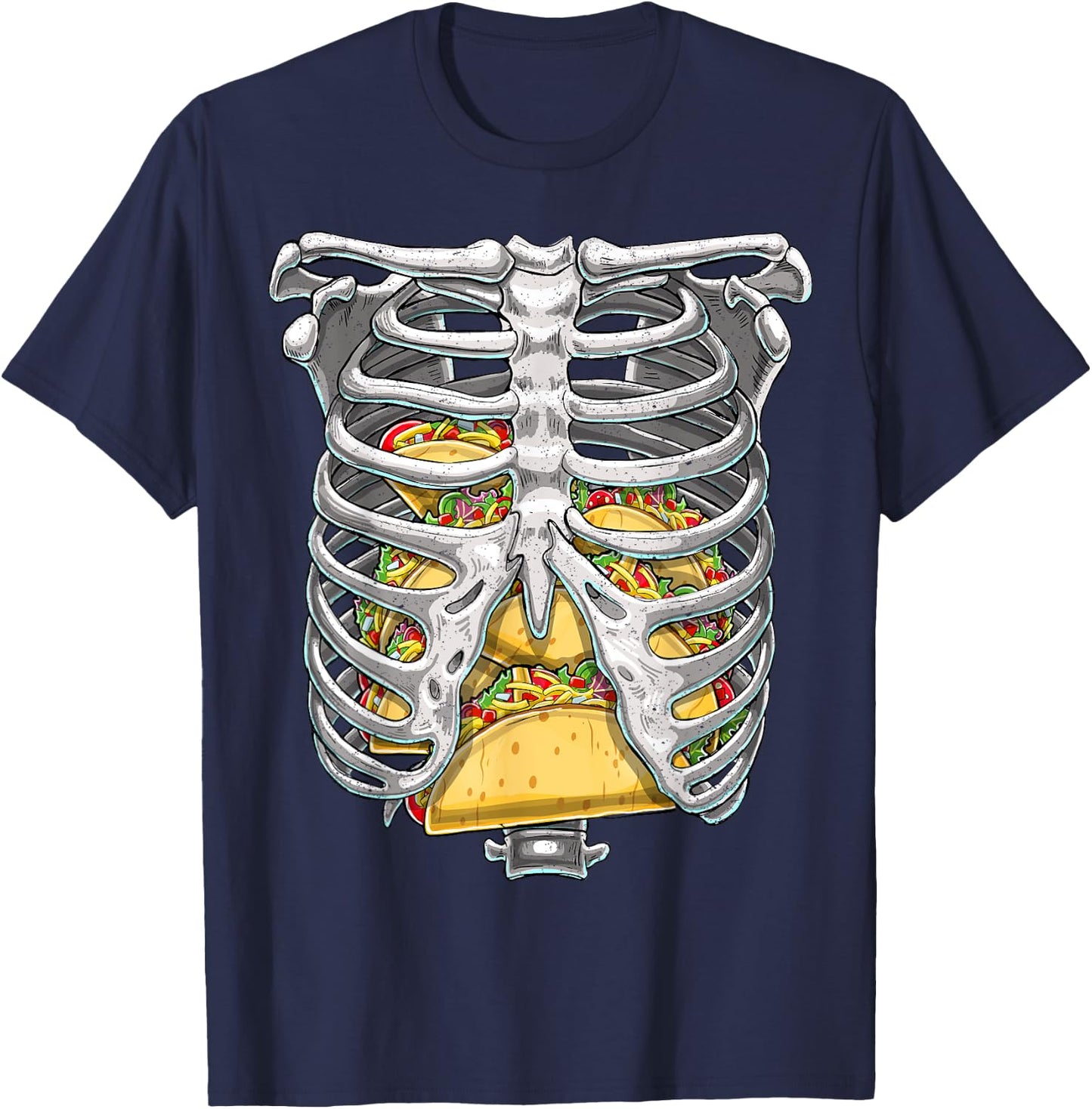 Skeleton Rib Cage T Shirt Halloween Taco Skeleton Costume T-Shirt - T-Shirt | Navy