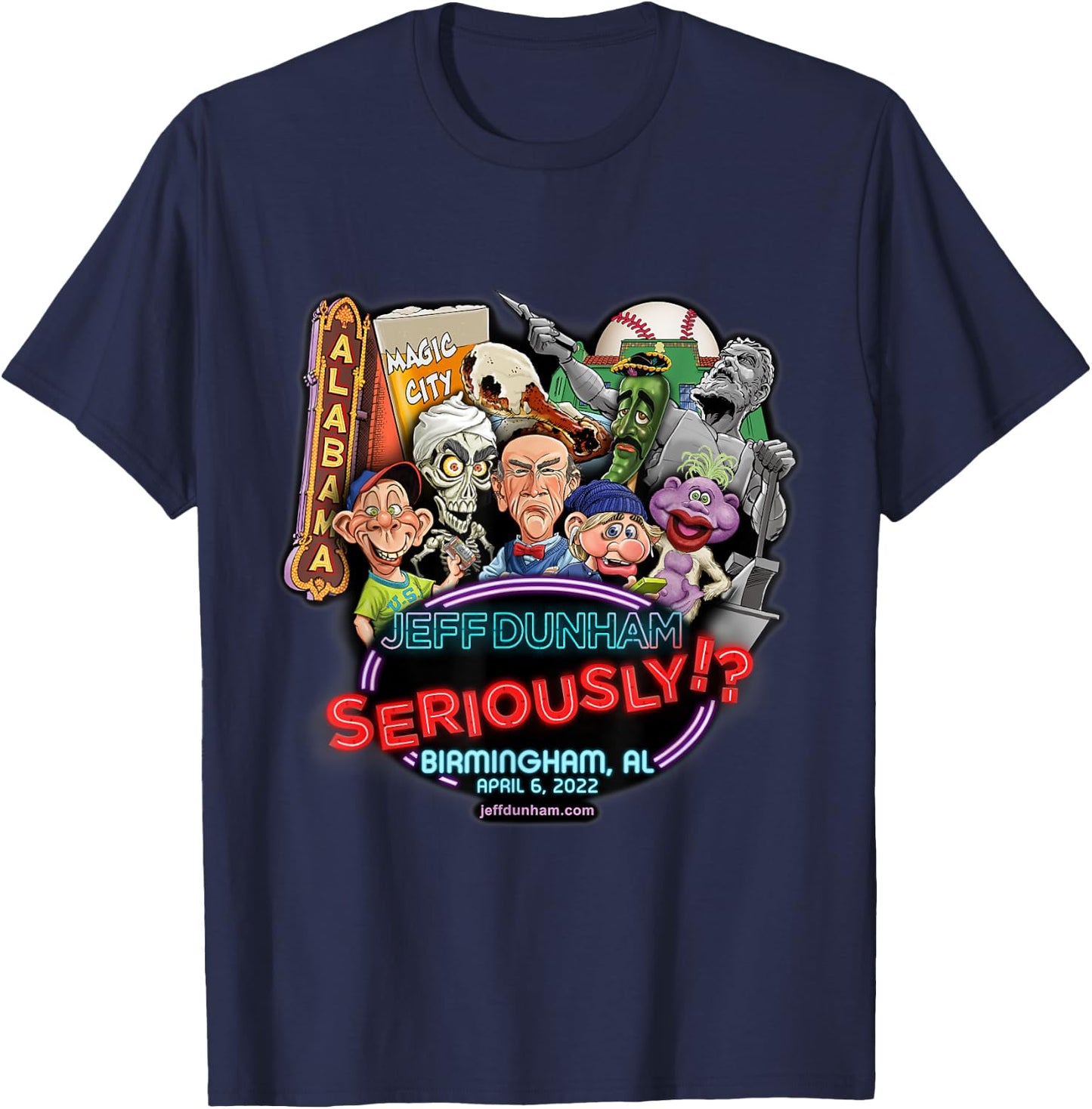 Jeff Dunham Birmingham, AL (2022) T-Shirt - T-Shirt | Navy
