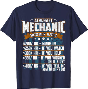 Aircraft Mechanic Hourly Rate Sarcastic T-Shirt - T-Shirt | Navy