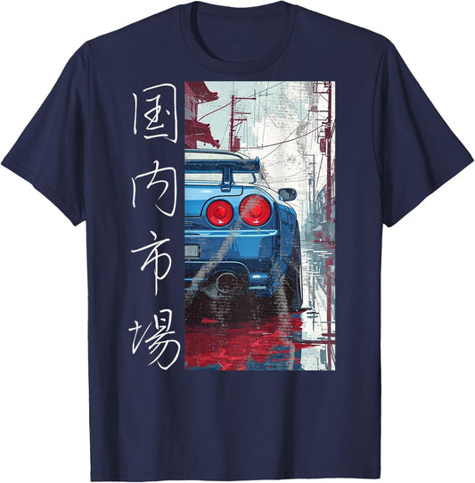 Backprint Distress JDM Legend Race Drift Sport Car Auto Gift T-Shirt - T-Shirt | Navy