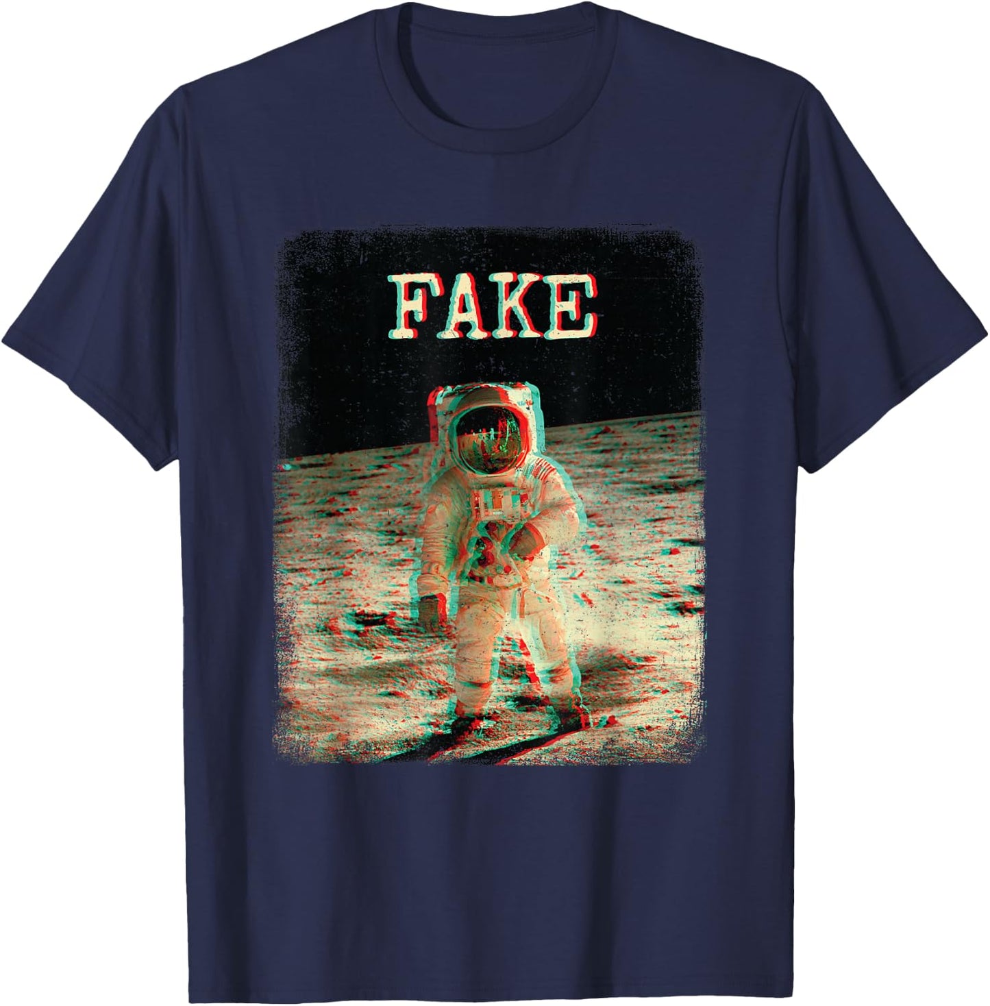 Fake News Apollo 11 Moon Landing Hoax Astronaut Retro Style T-Shirt - T-Shirt | Navy