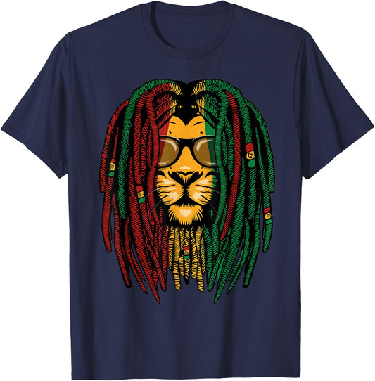 Reggae Lion Dreadlocks Wild Cat Rasta Africa Rastafari Look T-Shirt - T-Shirt | Navy