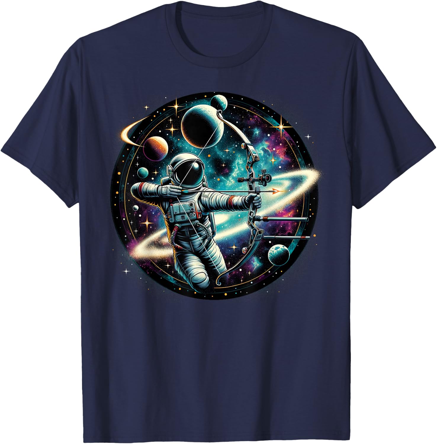 Cool Galaxy Archer Astronaut on Archery T-Shirt - T-Shirt | Navy