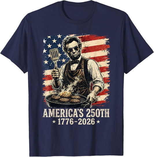 Abraham Lincoln Grilling 250 Years 250th Anniversary Abe BBQ T-Shirt - T-Shirt | Navy