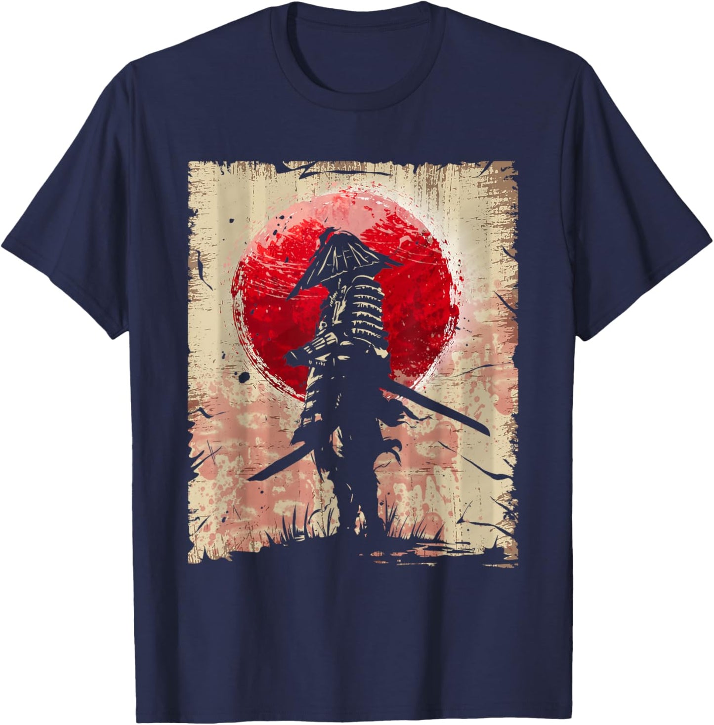 Japanese Art Samurai Vintage Fighter Retro Design T-Shirt - T-Shirt | Navy