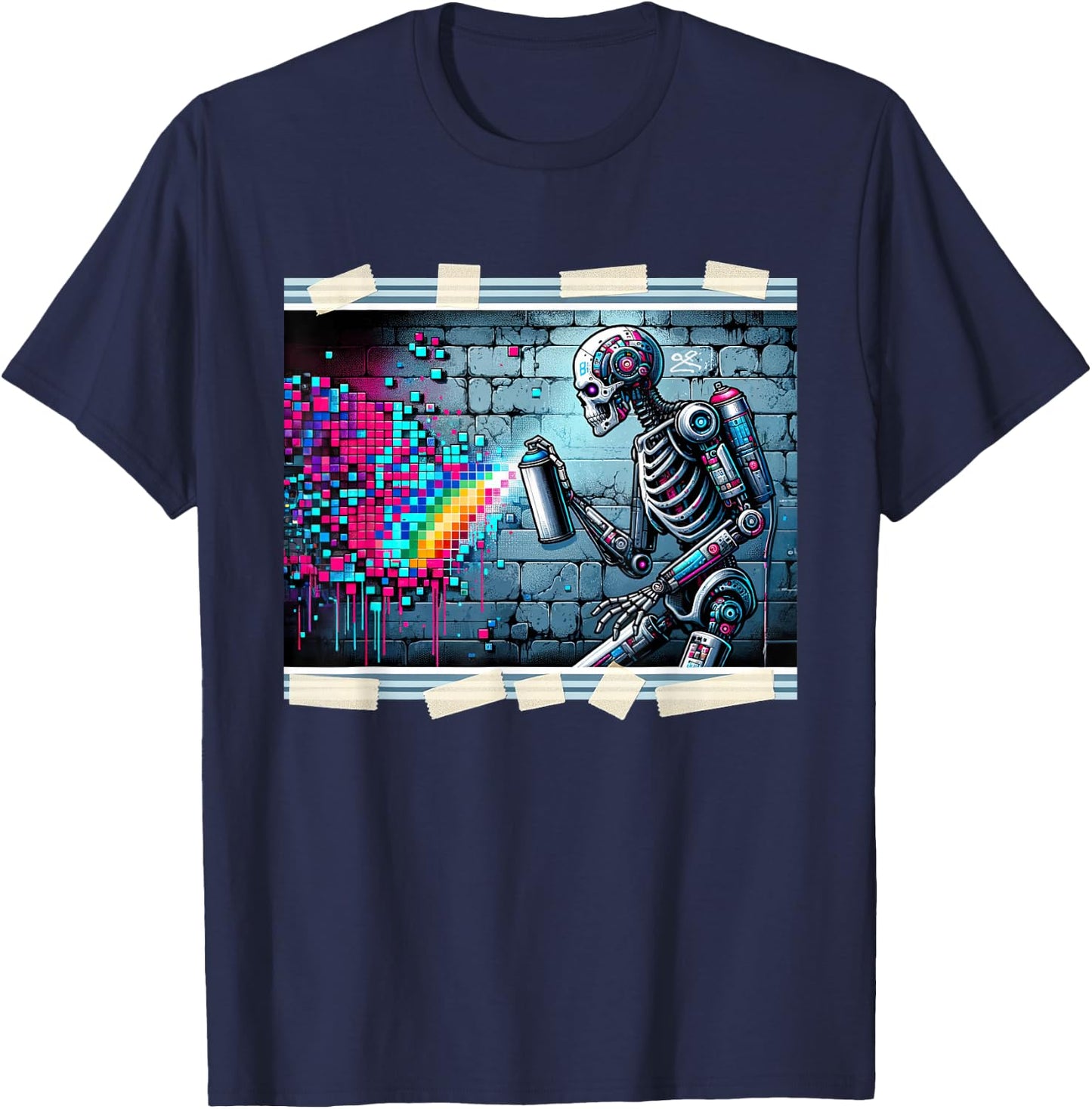 Cyberpunk Graffiti Robotic Skeleton Artist Cyborg Streetwear T-Shirt - T-Shirt | Navy