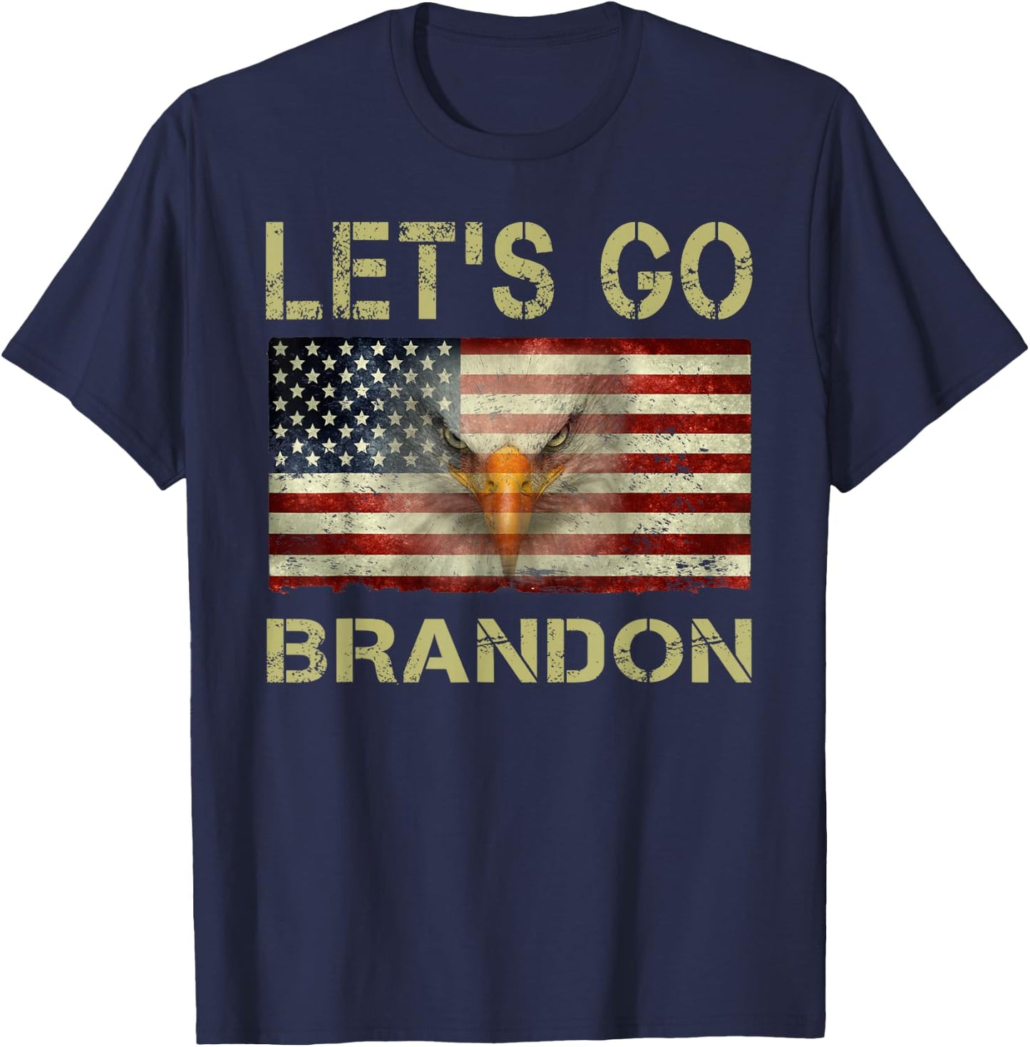 Let’s Go Brandon Conservative USA Flag Funny T-Shirt - T-Shirt | Navy