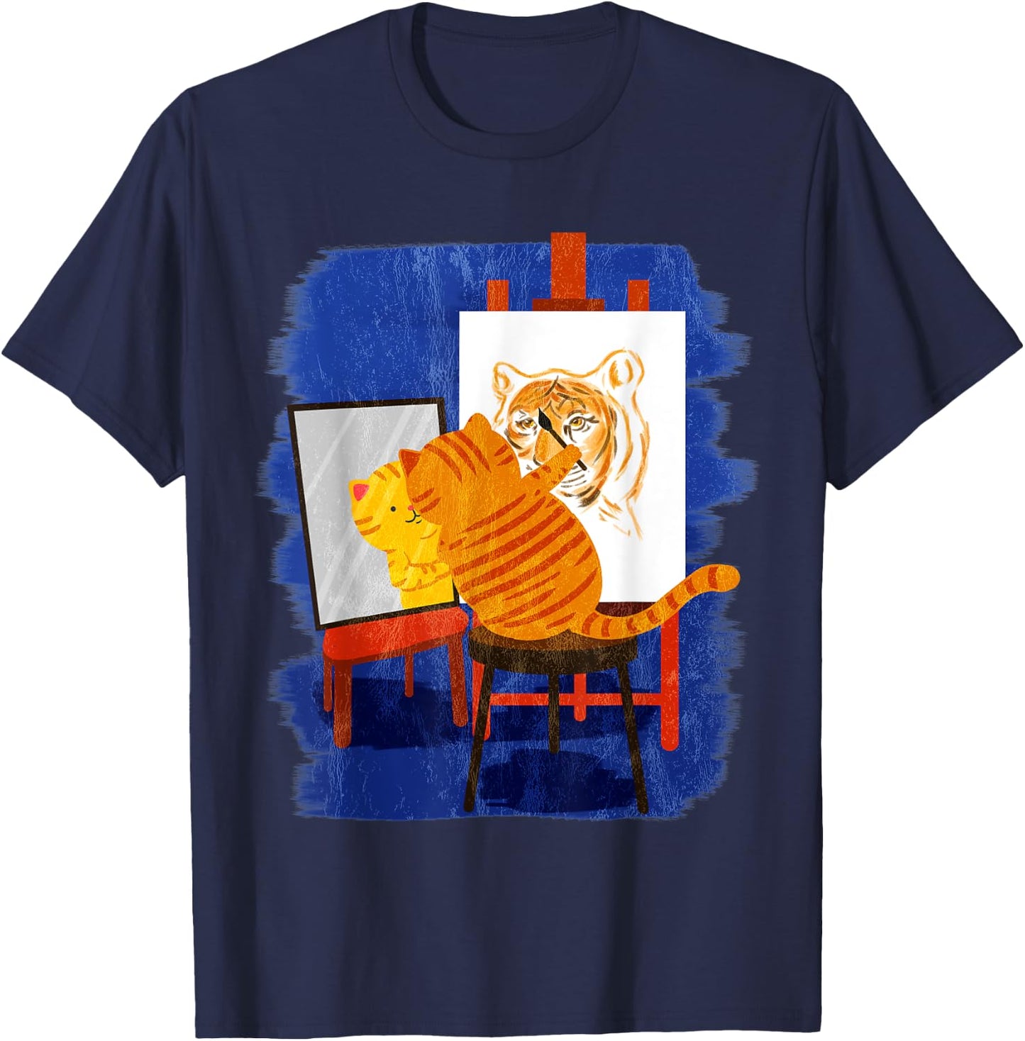 Cute Artistic Cat - Cute Cat Painting Lion Art T-Shirt - T-Shirt | Navy