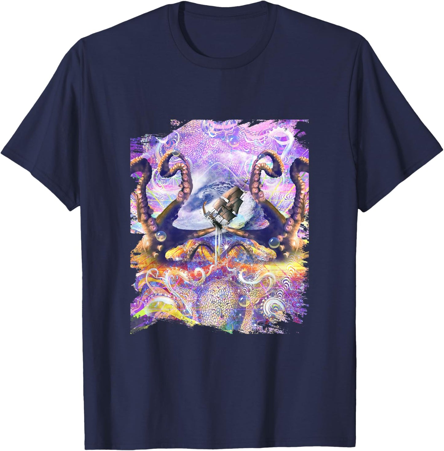 Sea Octopus Monster Trippy Rave T-Shirt - T-Shirt | Navy