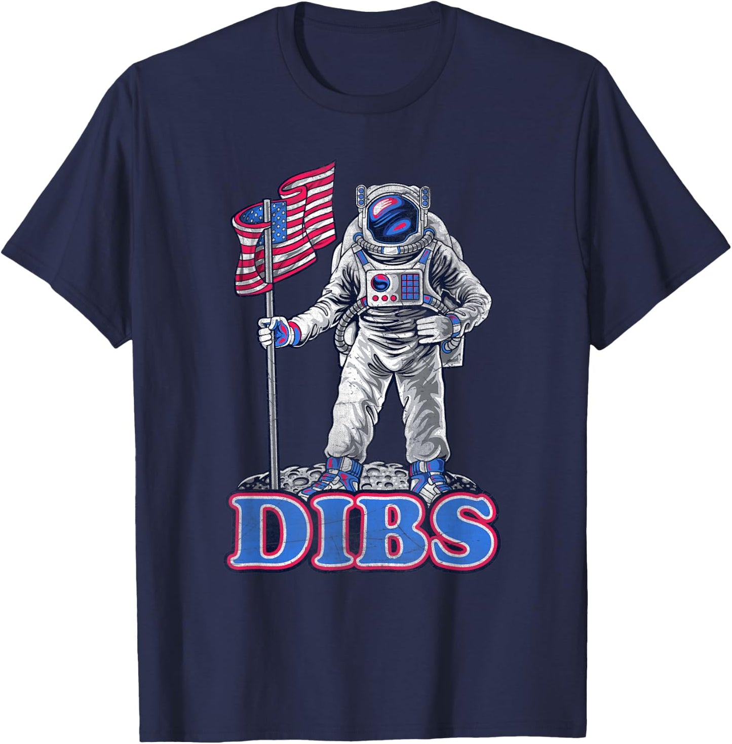 American Flag Astronaut Moon Dibs Red White Blue 4th of July Kids Men T-Shirt - T-Shirt | Navy