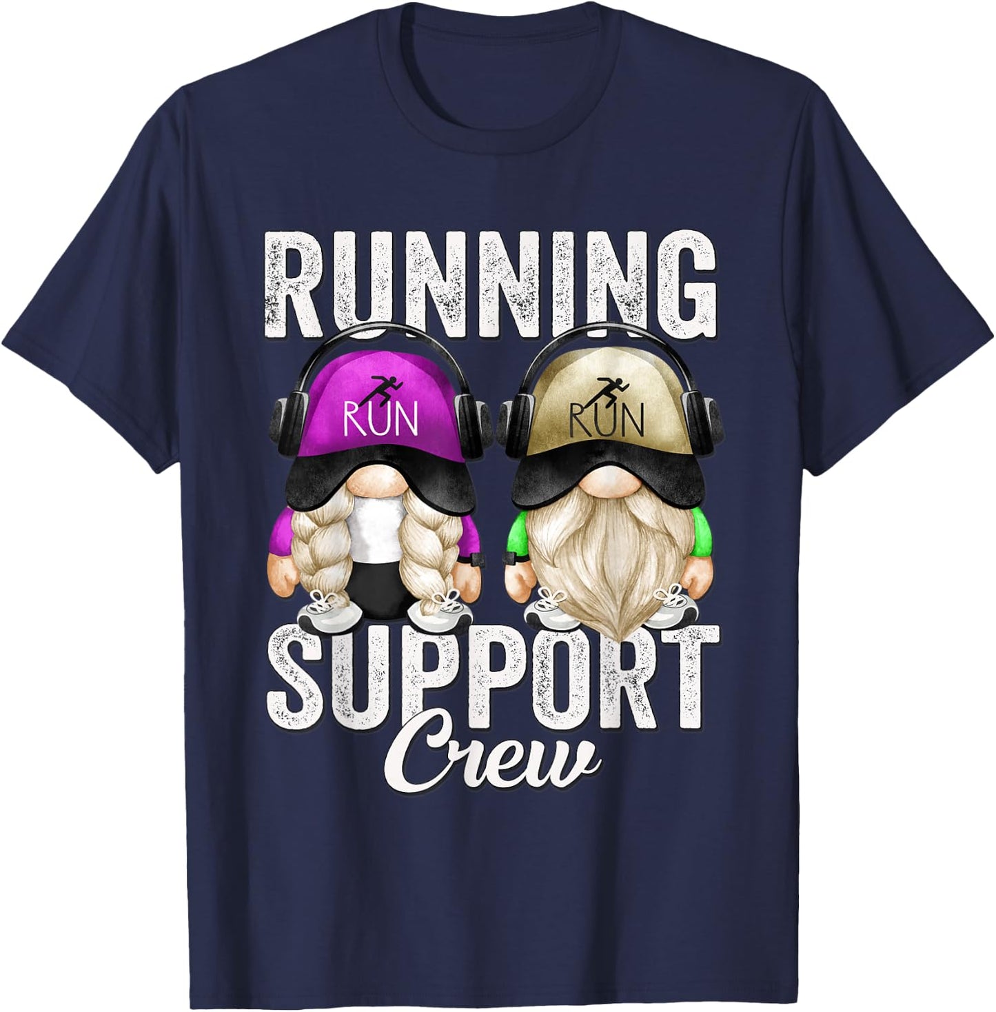Funny Running Support Crew Gnomies For Half Marathon Runners T-Shirt - T-Shirt | Navy
